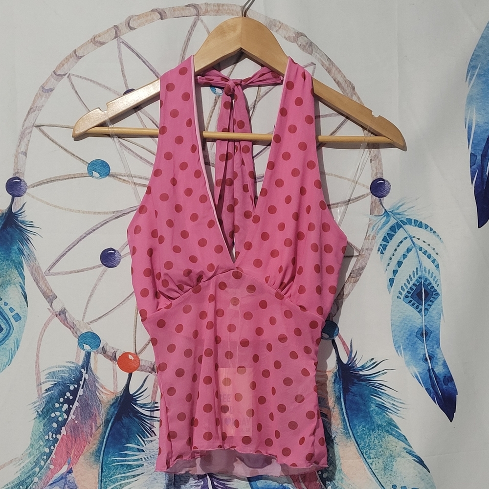 Pink Polka Dot Halter Top